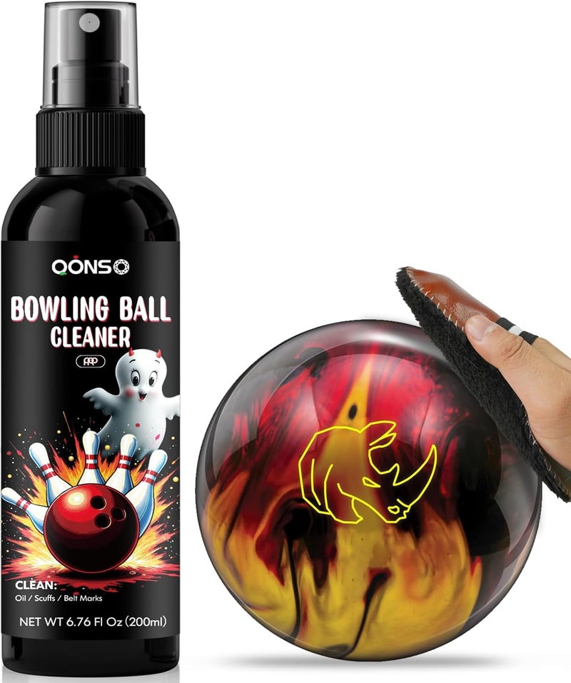QONS Bowling Ball Cleaner Spray - 1 Pack Bowling Cleaner Set with Cleaning Towel, Portable Bowling Accessories Kit - Removes Oil, Stains & Scuffs - Enhances Grip, Restores Tack & Prolongs Lifespan of Ball - Image 1